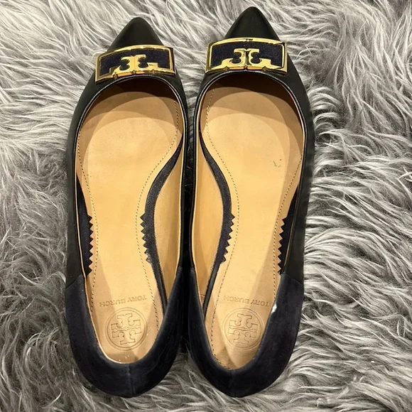 Tory Burch Black and Navy Flats with Gold Accent - Picture 2 of 7